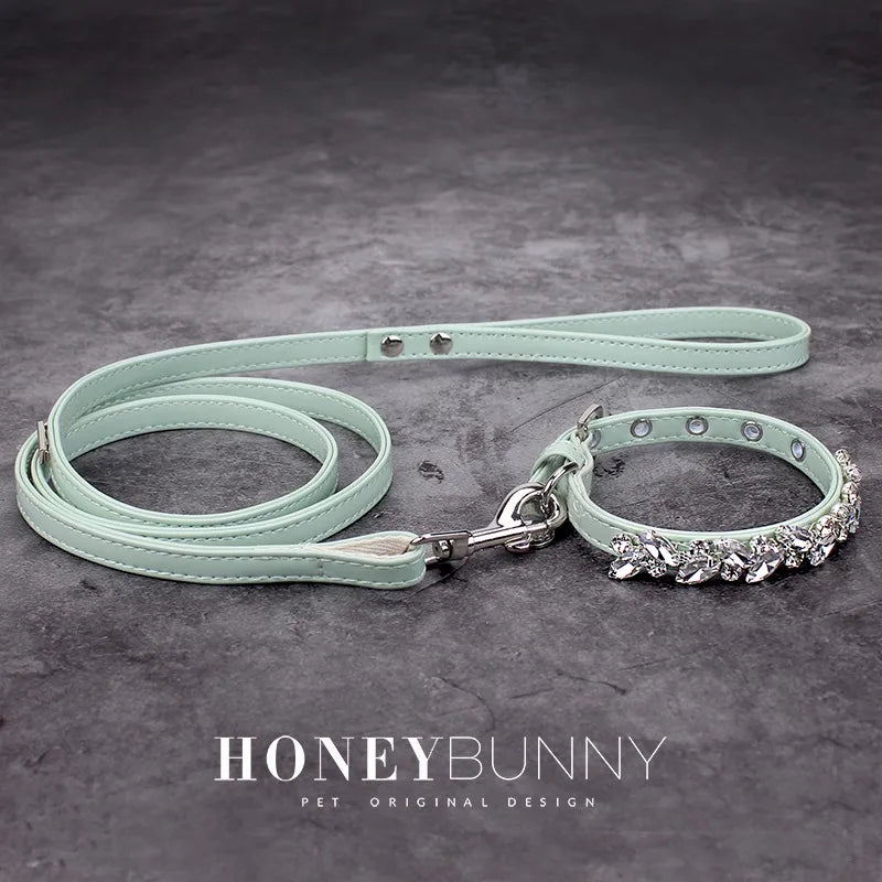 Pet Dog Luxury Leather Collar Leash with Rhinestone Bling Blink Butterfly Fashion Pet Leash Accessories Blind Drop Shipping
