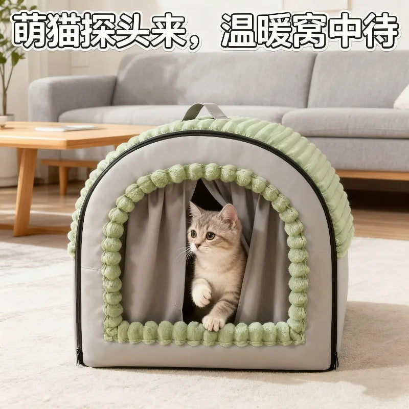Winter Warm Enclosed Pet Tent for Cats Dogs, Soft Washable Indoor Pet Bed House All Seasons