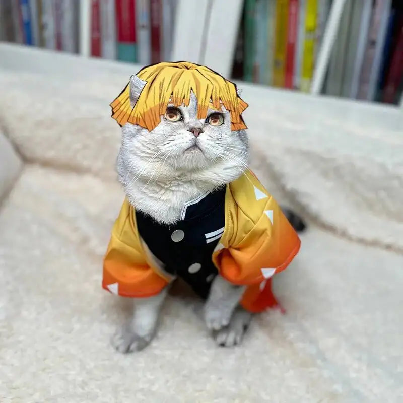 Halloween Pets Cosplay Costume Zenitsu Pet Cosplay Spring Summer Cat Clothing Cute Kitten Cat Clothes Zenitsu Dogs Clothing