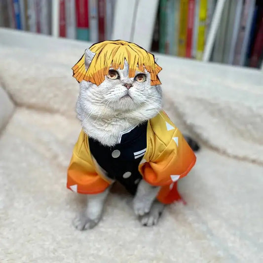 Halloween Pets Cosplay Costume Zenitsu Pet Cosplay Spring Summer Cat Clothing Cute Kitten Cat Clothes Zenitsu Dogs Clothing