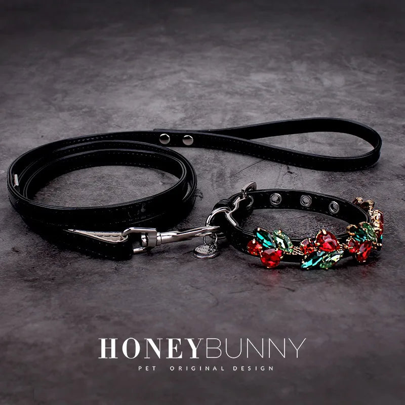 Pet Dog Luxury Leather Collar Leash with Rhinestone Bling Blink Butterfly Fashion Pet Leash Accessories Blind Drop Shipping