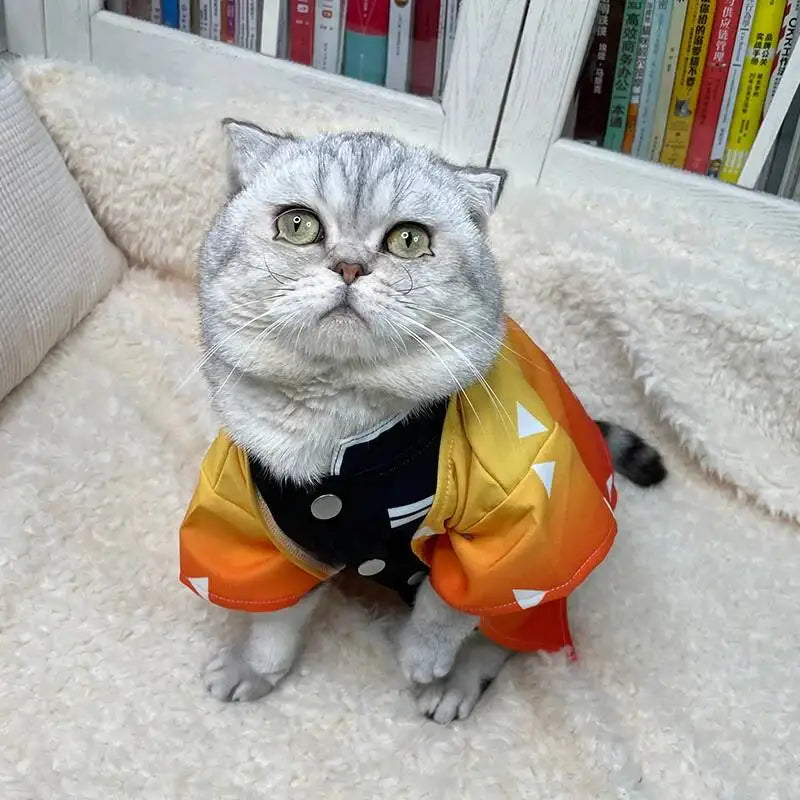 Halloween Pets Cosplay Costume Zenitsu Pet Cosplay Spring Summer Cat Clothing Cute Kitten Cat Clothes Zenitsu Dogs Clothing