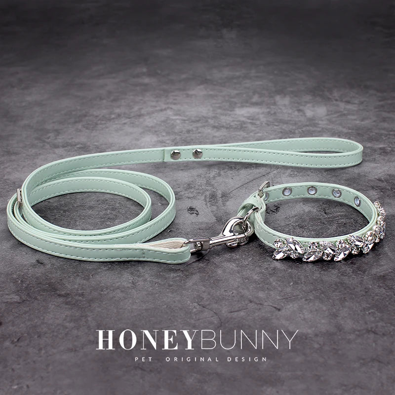Pet Dog Luxury Leather Collar Leash with Rhinestone Bling Blink Butterfly Fashion Pet Leash Accessories Blind Drop Shipping