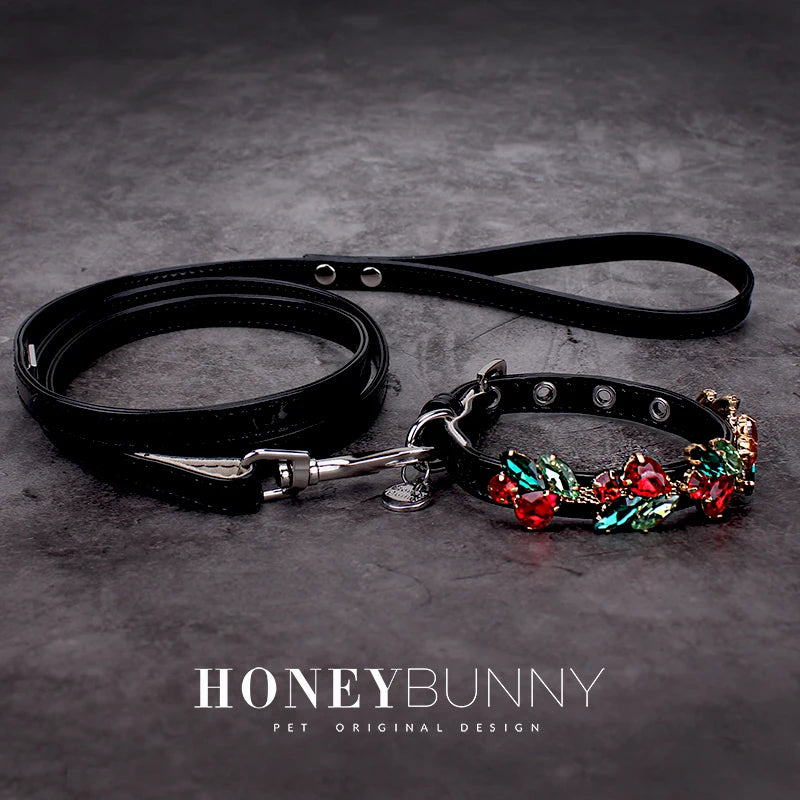 Pet Dog Luxury Leather Collar Leash with Rhinestone Bling Blink Butterfly Fashion Pet Leash Accessories Blind Drop Shipping