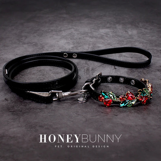 Pet Dog Luxury Leather Collar Leash with Rhinestone Bling Blink Butterfly Fashion Pet Leash Accessories Blind Drop Shipping