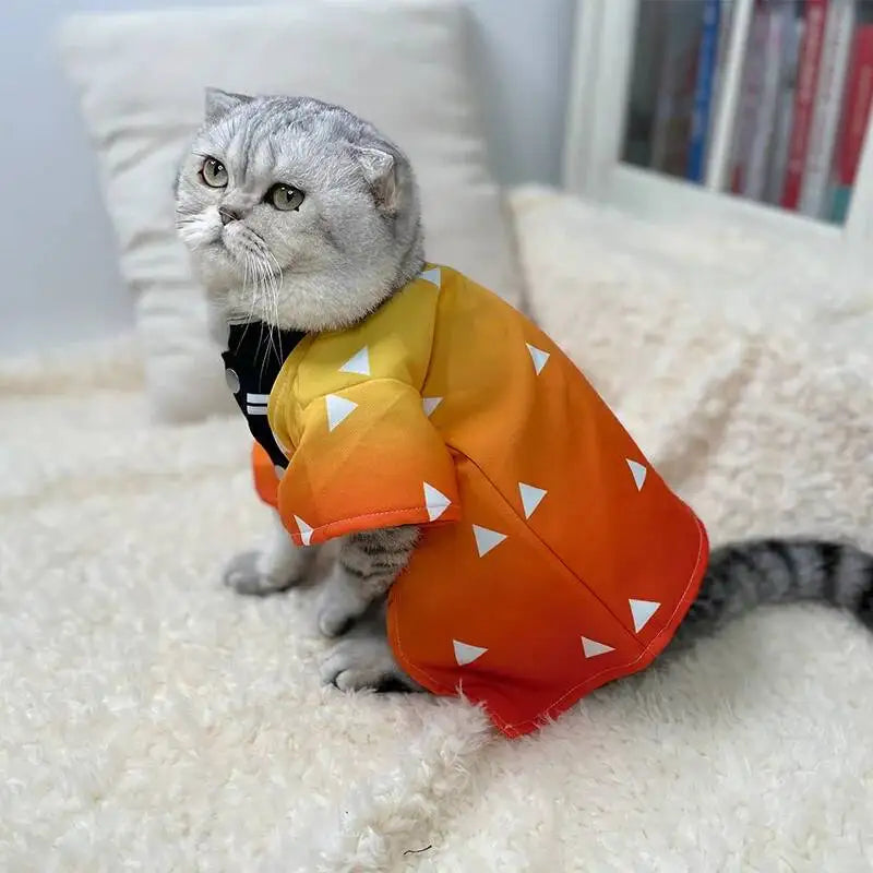 Halloween Pets Cosplay Costume Zenitsu Pet Cosplay Spring Summer Cat Clothing Cute Kitten Cat Clothes Zenitsu Dogs Clothing