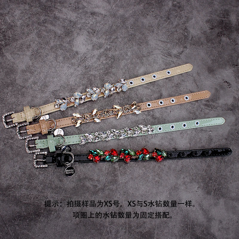 Pet Dog Luxury Leather Collar Leash with Rhinestone Bling Blink Butterfly Fashion Pet Leash Accessories Blind Drop Shipping