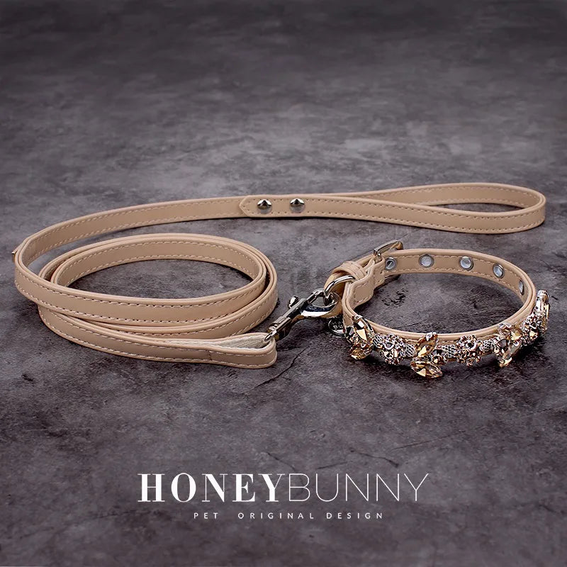 Pet Dog Luxury Leather Collar Leash with Rhinestone Bling Blink Butterfly Fashion Pet Leash Accessories Blind Drop Shipping
